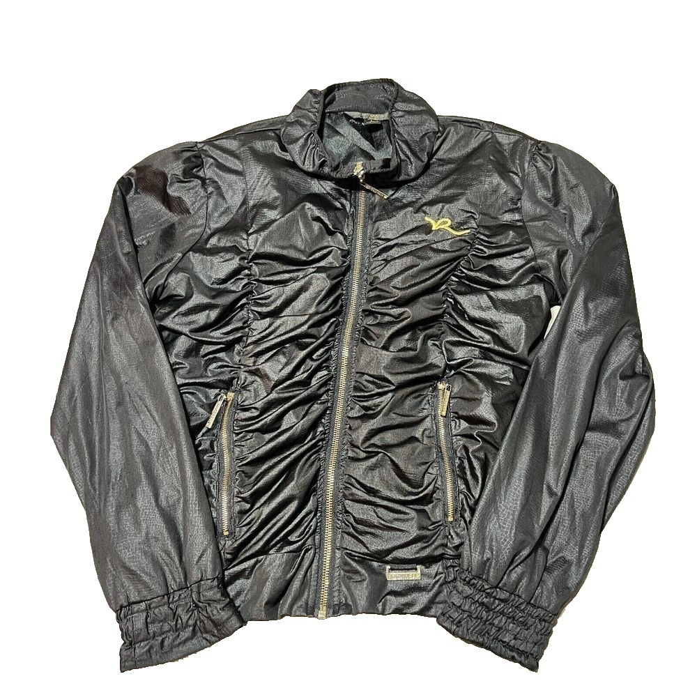 Vintage Y2K Rocawear Jacket Womens Large Black Windbreaker Satin Hip Hop Shiny